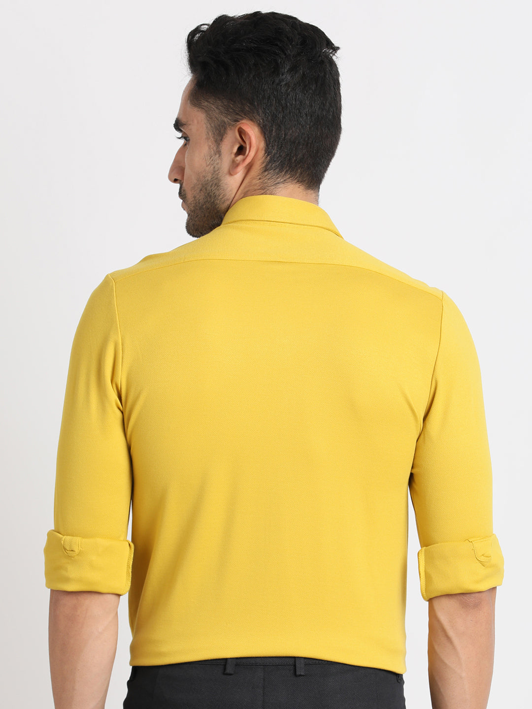 Cotton Yellow Printed Slim Fit Full Sleeve Casual Shirt