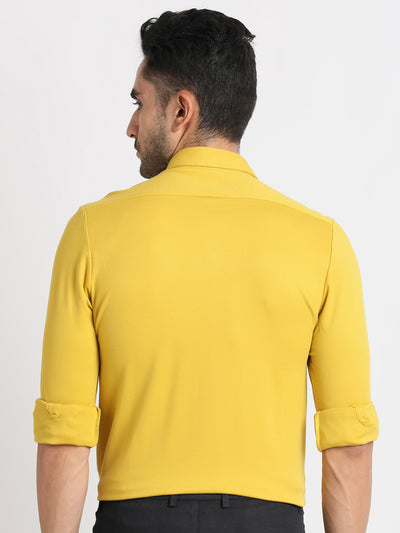 Cotton Yellow Printed Slim Fit Full Sleeve Casual Shirt