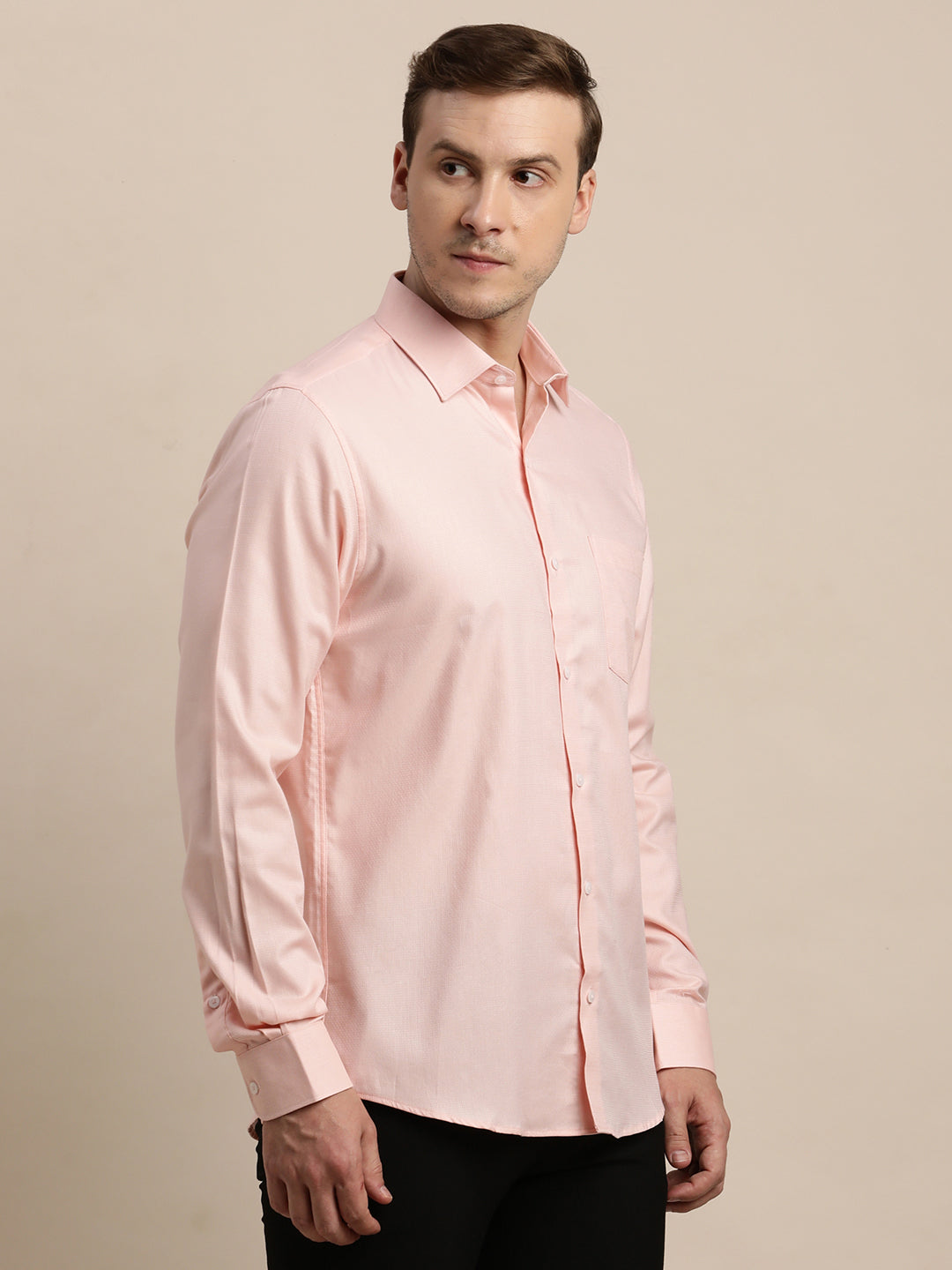 100% Cotton Pink Dobby Slim Fit Full Sleeve Formal Shirt