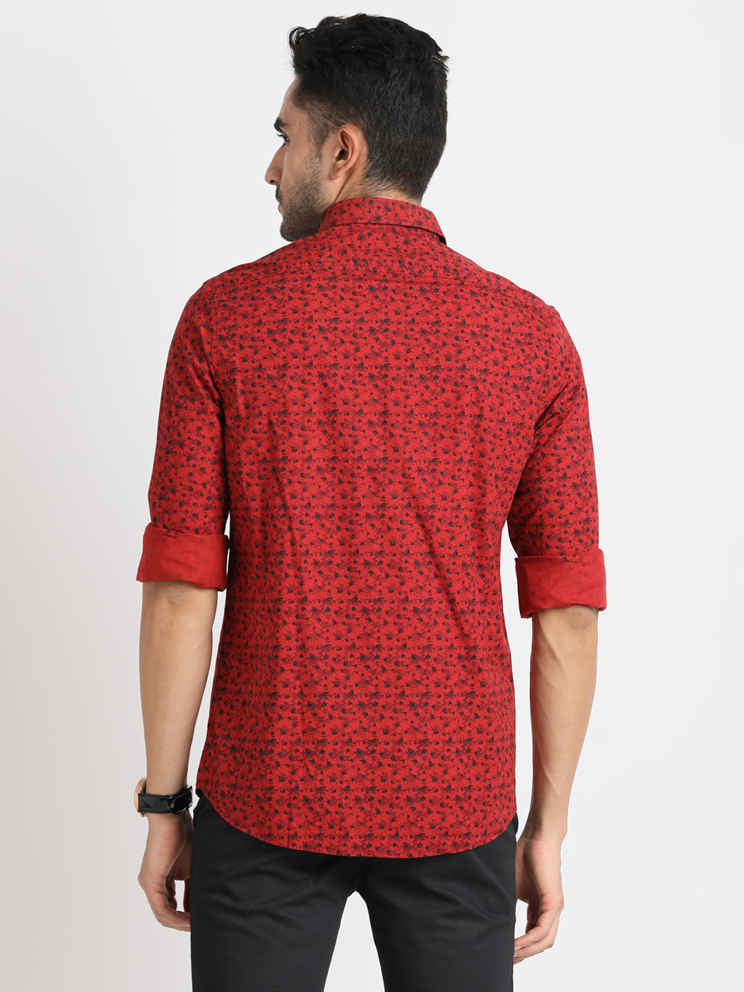 100% Cotton Red Printed Slim Fit Full Sleeve Casual Shirt