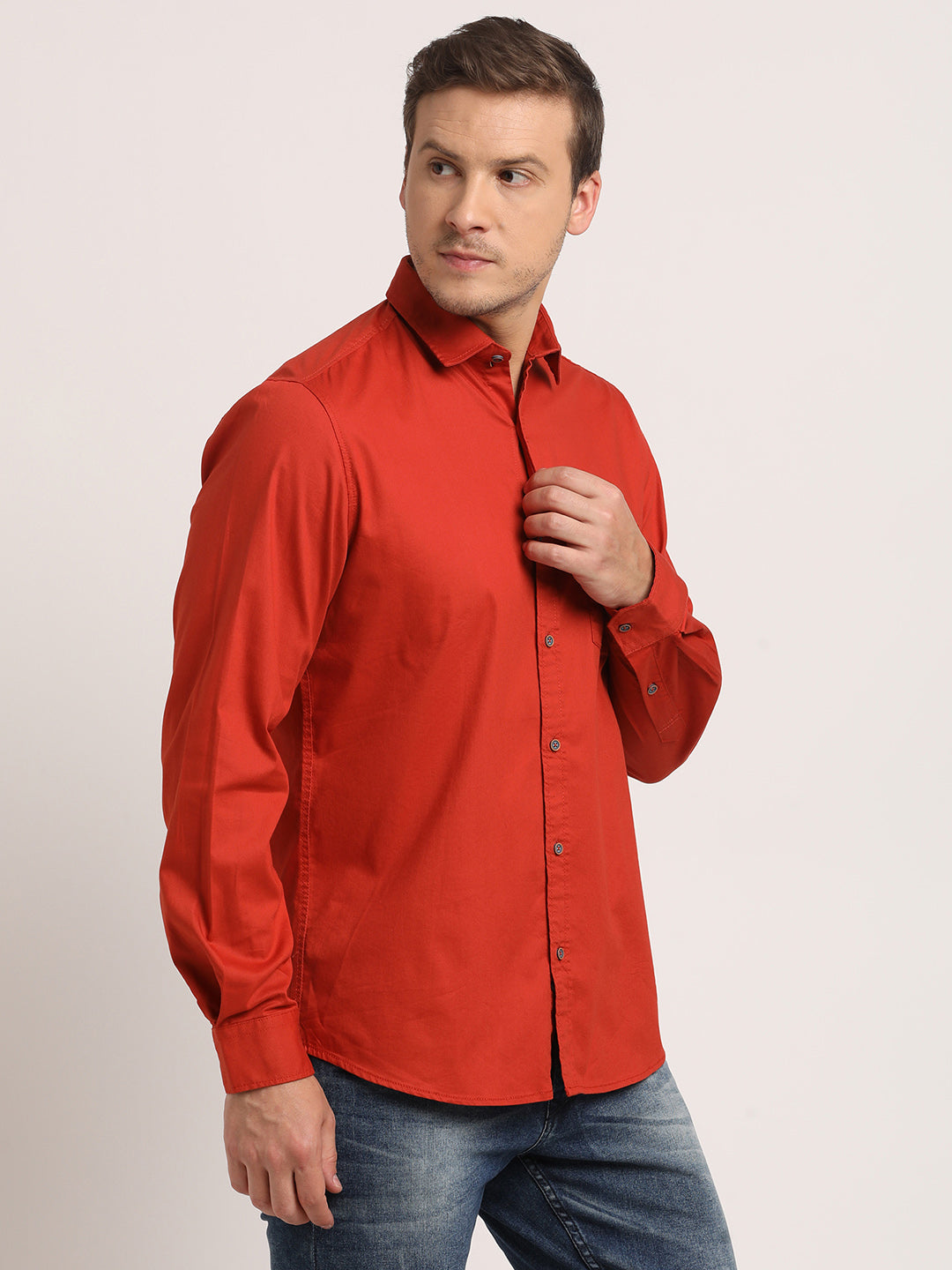 Cotton Red Printed Slim Fit Full Sleeve Casual Shirt