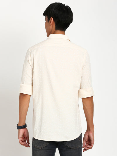 100% Cotton Beige Plain Slim Fit Full Sleeve Casual Shirt