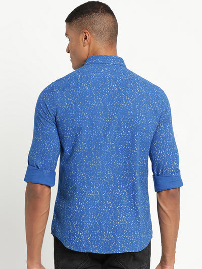 Khadi Blue Printed Slim Fit Full Sleeve Casual Shirt