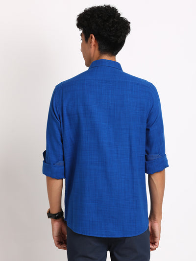 100% Cotton Royal Blue Plain Slim Fit Full Sleeve Casual Shirt