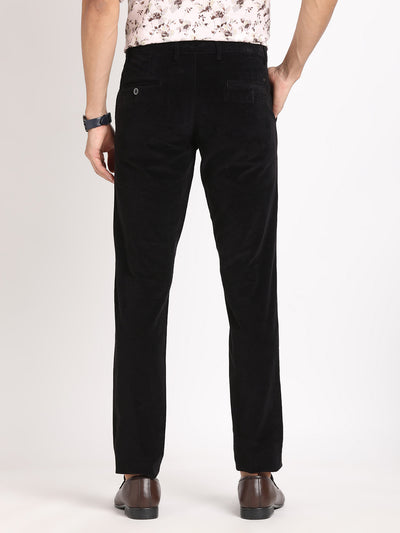 Cord Black Plain Ultra Slim Fit Flat Front Casual Trouser