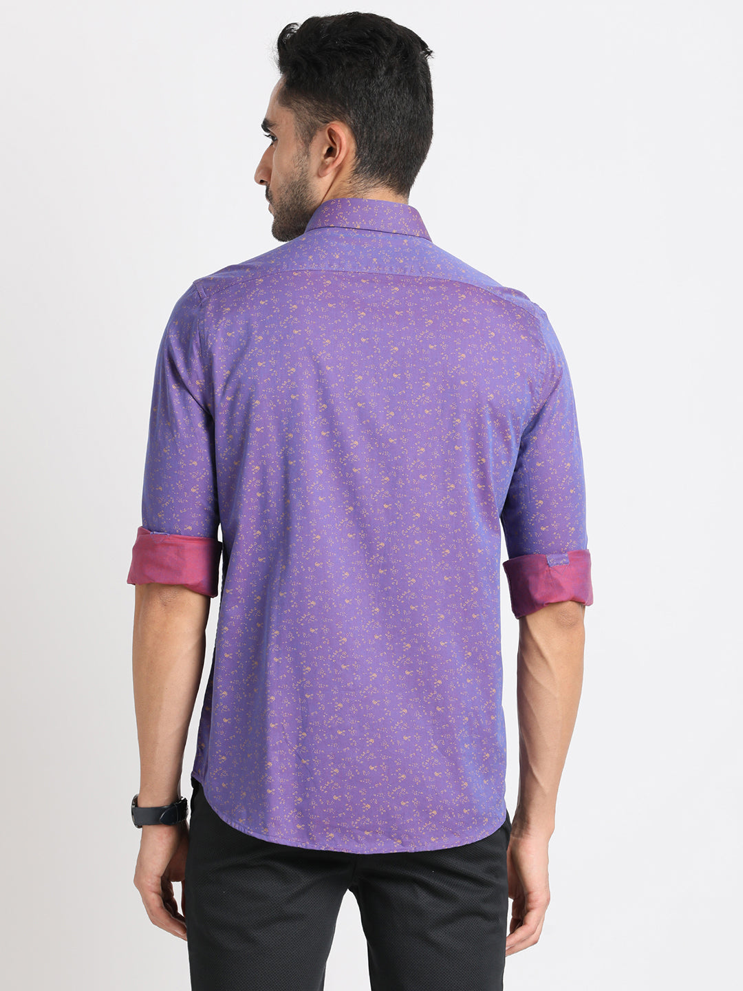 100% Cotton Purple Printed Slim Fit Full Sleeve Ceremonial Shirt