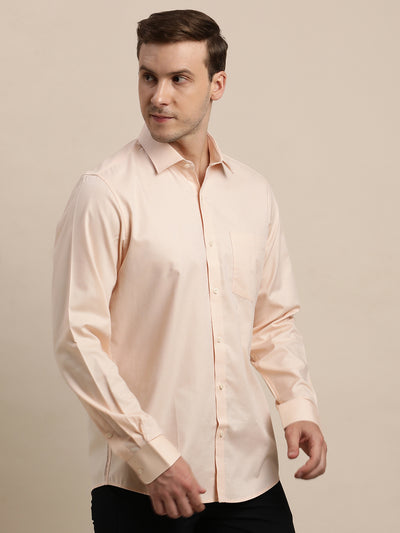 100% Cotton Peach Dobby Slim Fit Full Sleeve Formal Shirt