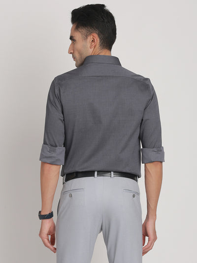 100% Cotton Grey Dobby Slim Fit Full Sleeve Formal Shirt