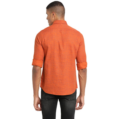 Turtle Men Orange Cotton Printed Slim Fit Casual Shirts