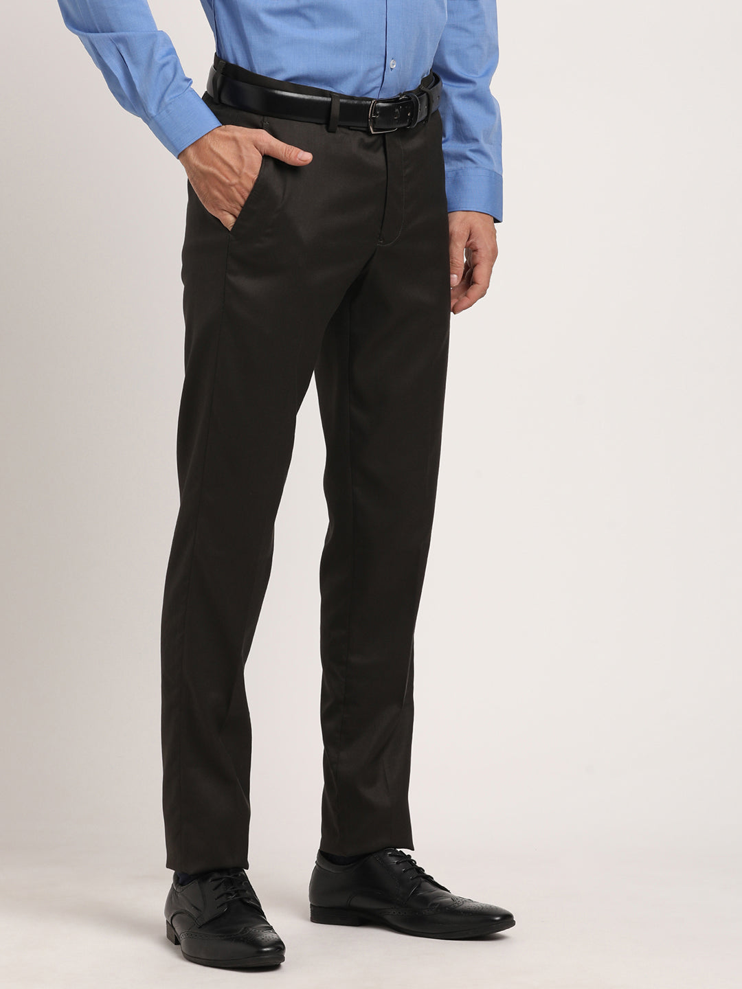 Poly Viscose Black Dobby Ultra Slim Fit Flat Front Ceremonial Trouser