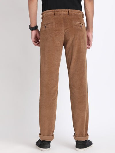 Cord Brown Plain Ultra Slim Fit Flat Front Casual Trouser