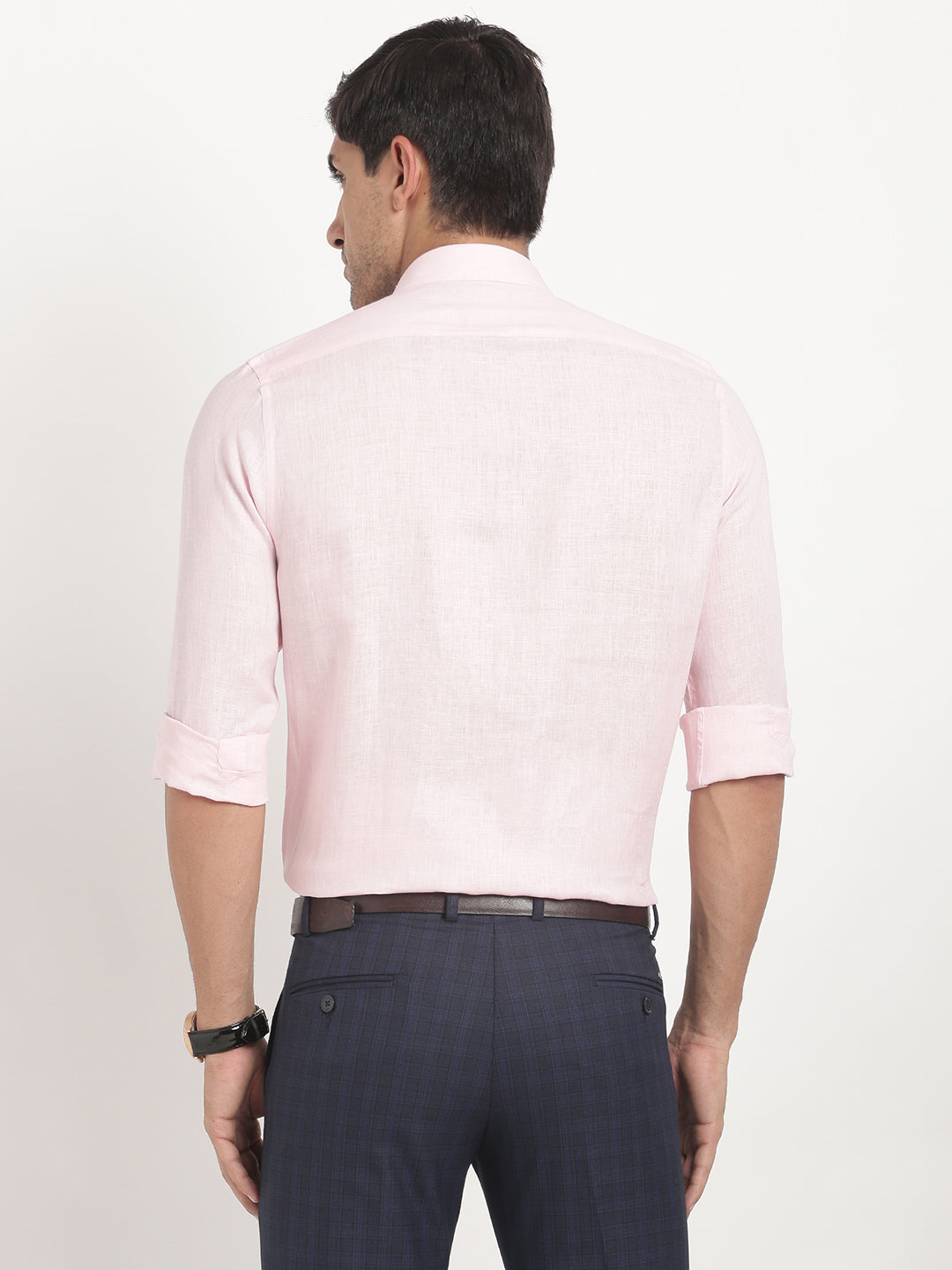 Pure Linen Pink Plain Slim Fit Full Sleeve Formal Shirt