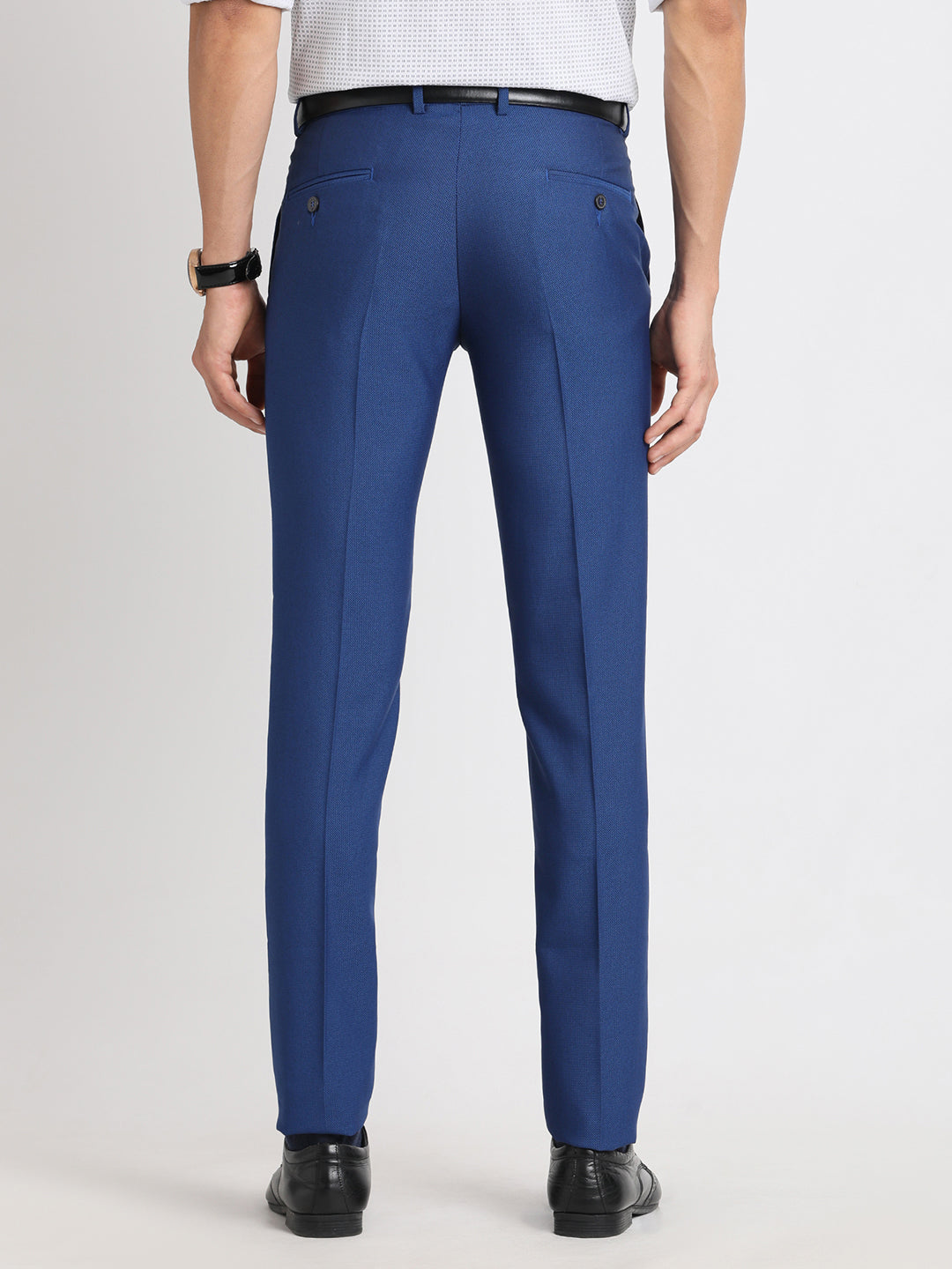 Poly Viscose Stretch Blue Dobby Ultra Slim Fit Flat Front Ceremonial Trouser