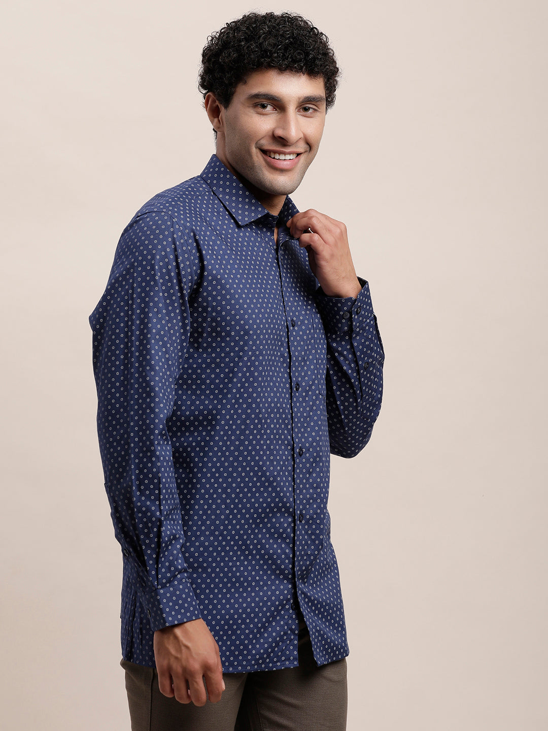 100% Cotton Blue Printed Regular Fit Full Sleeve Formal Shirt