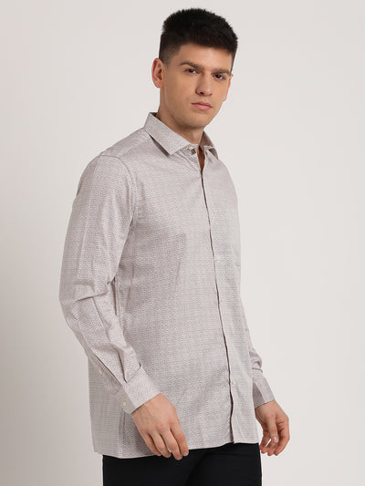 100% Cotton Grey Printed Regular Fit Full Sleeve Formal Shirt