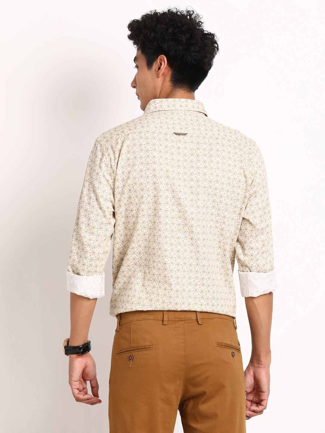 100% Cotton Off White Printed Slim Fit Full Sleeve Casual Shirt