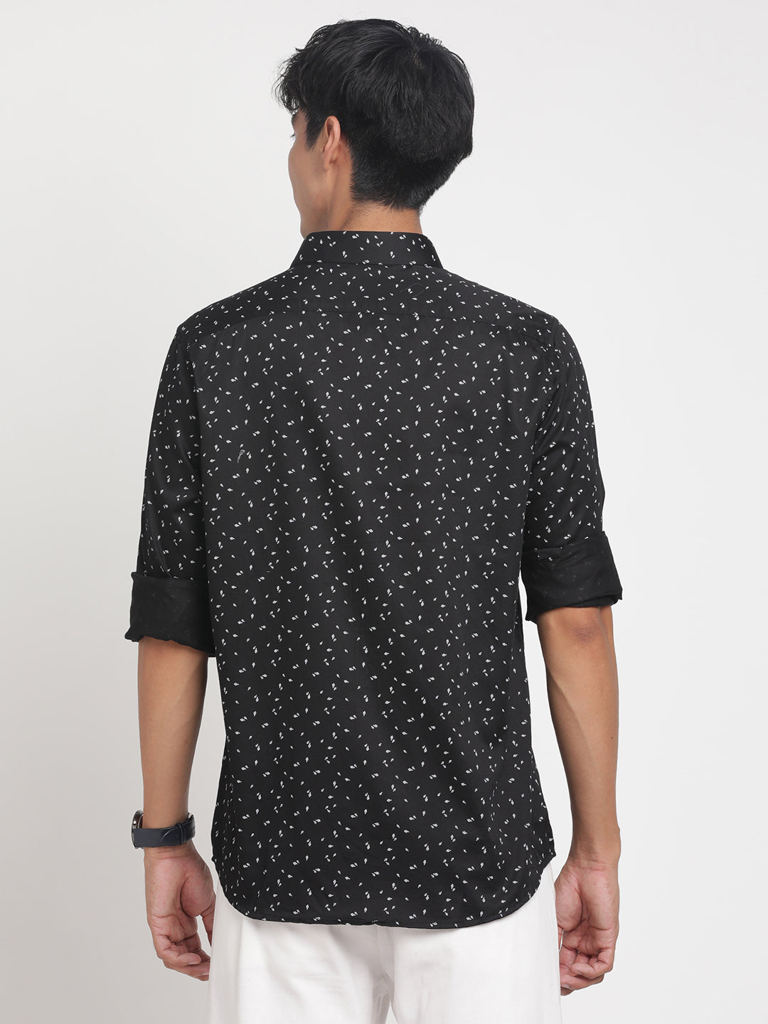 100% Cotton Black Printed Slim Fit Full Sleeve Formal Shirt