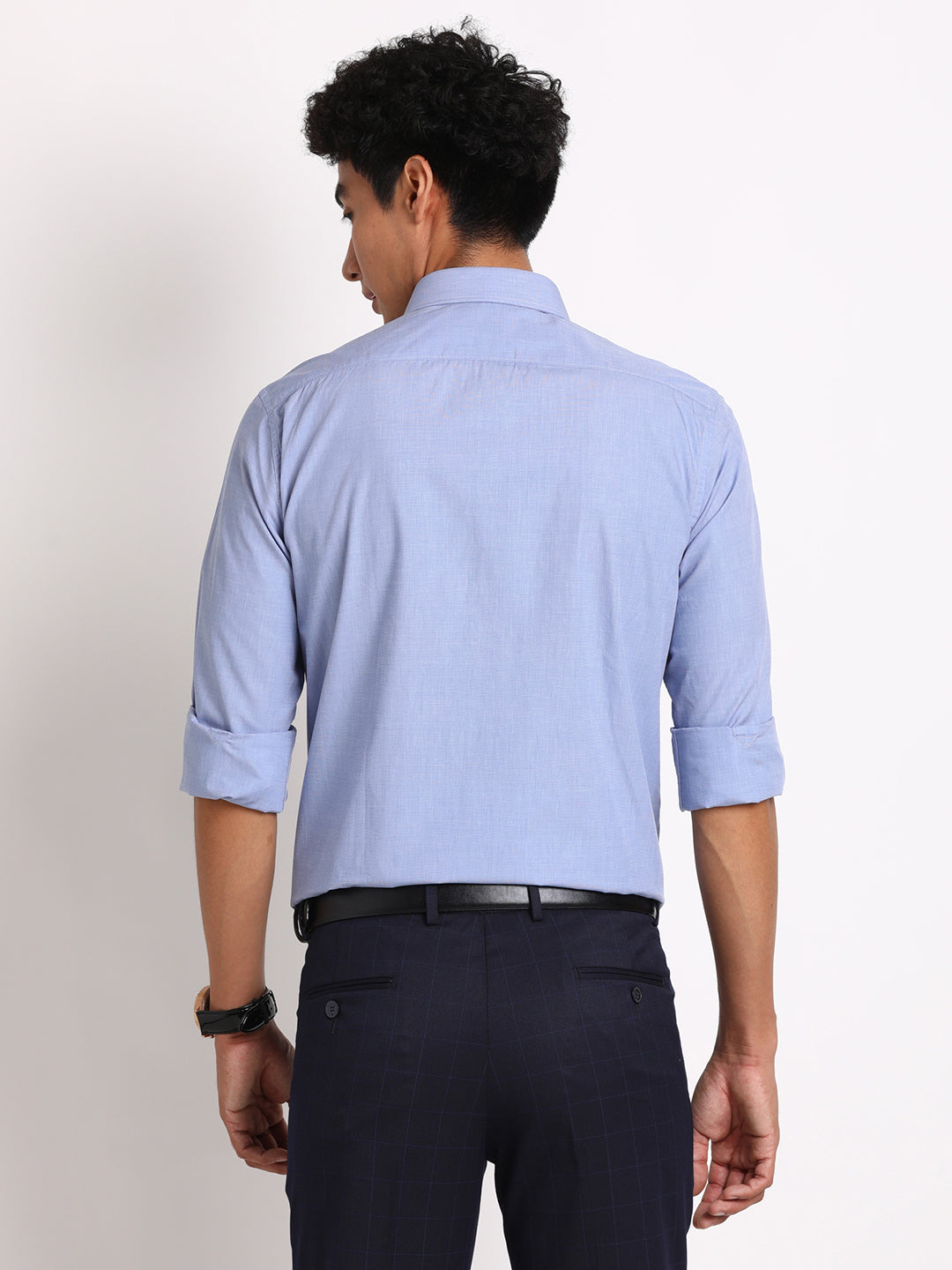 Giza Cotton Sky Blue Plain Slim Fit Full Sleeve Formal Shirt