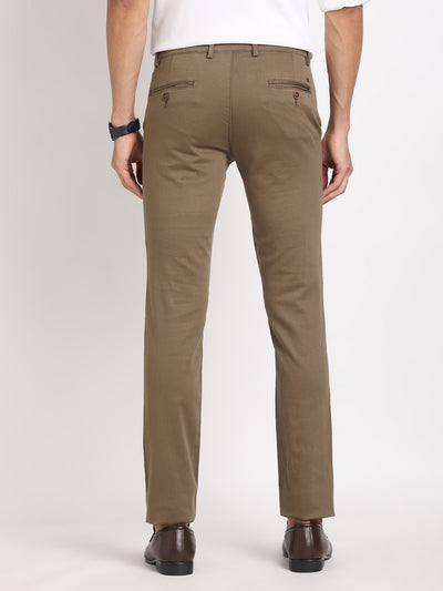 Cotton Stretch Khaki Dobby Ultra Slim Fit Flat Front Casual Trouser