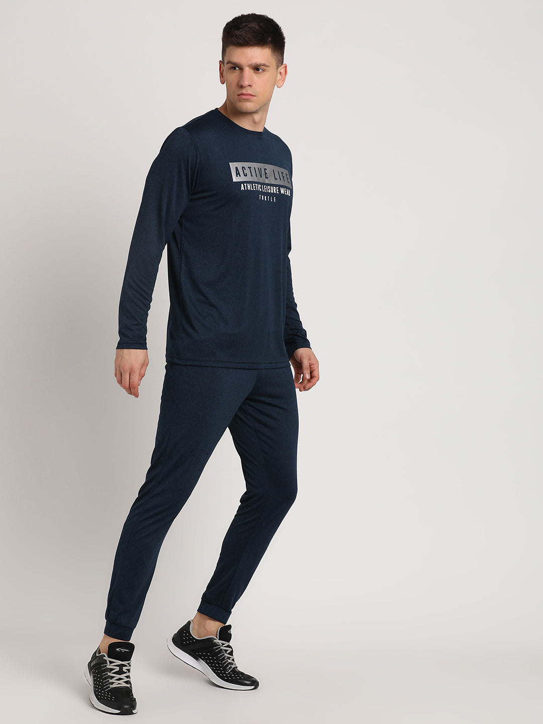 Blended Cotton Navy Blue Plain Full Sleeve Active Track Suit