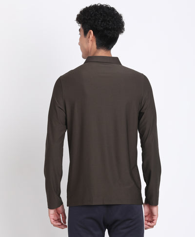 Brown Full Sleeve Polo T-Shirt for Men