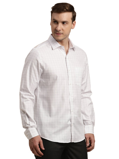 100% Cotton White Checkered Slim Fit Full Sleeve Formal Shirt