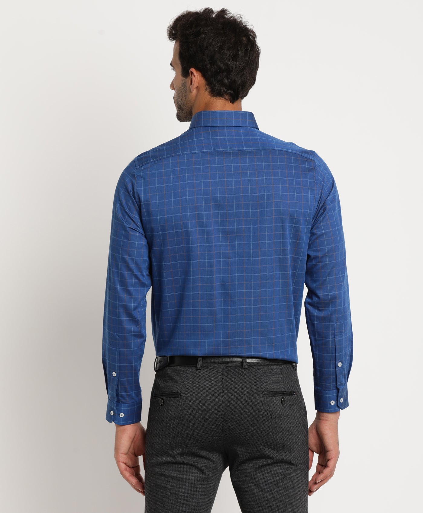 100% Cotton Blue Checkered Regular Fit Full Sleeve Formal Shirt