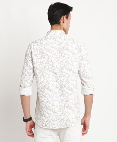 Poly Cotton White Printed Slim Fit Full Sleeve Casual Shirt