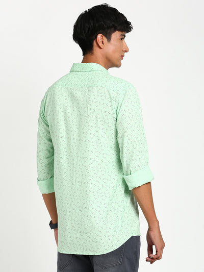 100% Cotton Green Printed Slim Fit Full Sleeve Casual Shirt