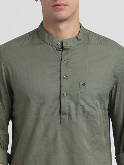 100% Cotton Olive Plain Kurta Full Sleeve Casual Shirt