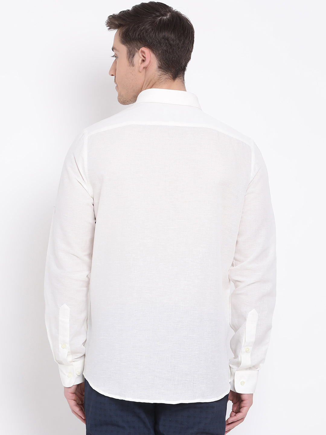 Cotton Linen Off White Plain Slim Fit Full Sleeve Formal Shirt