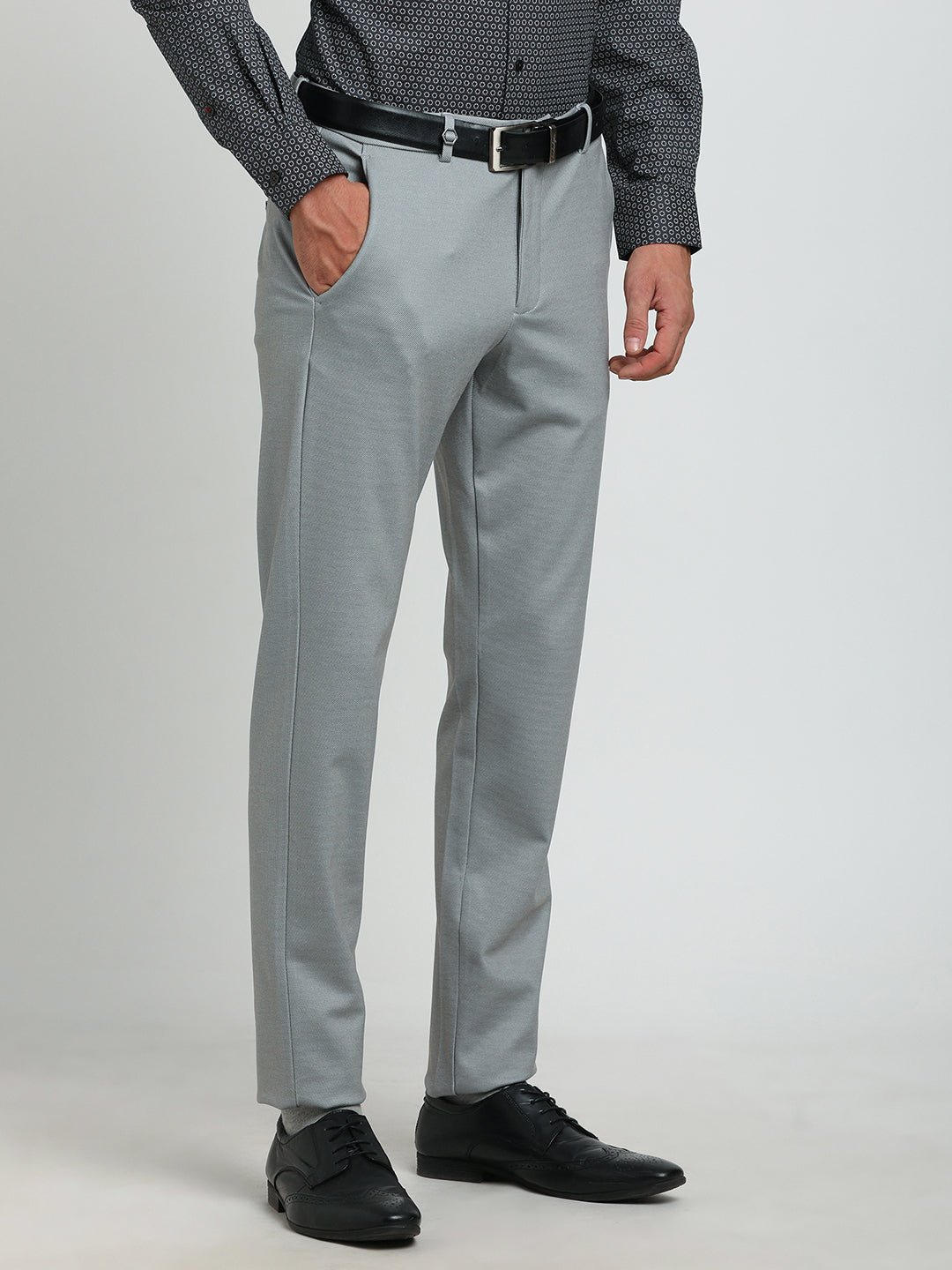 Cotton Grey Dobby Slim Fit Flat Front Ceremonial Trouser