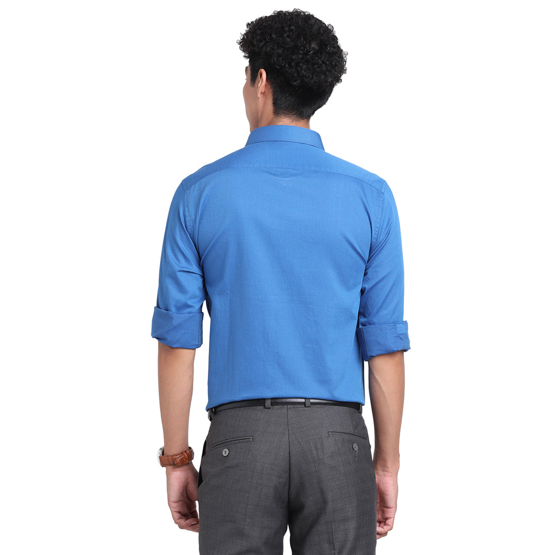 Turtle Men Giza Cotton Blue Self Design Slim Fit Formal Shirts