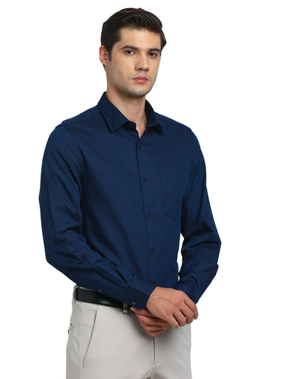 100% Cotton Indigo Blue Dobby Slim Fit Full Sleeve Formal Shirt