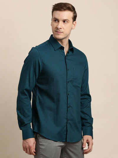 100% Cotton Green Dobby Slim Fit Full Sleeve Formal Shirt