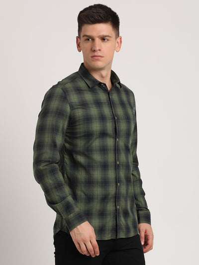 100% Cotton Dark Green Checkered Slim Fit Full Sleeve Casual Shirt