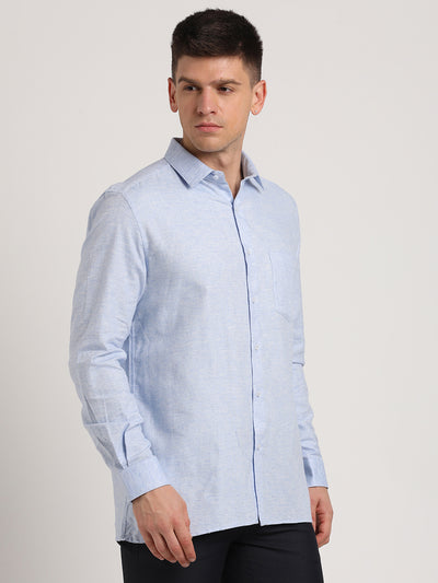 100% Cotton Light Blue Plain Regular Fit Full Sleeve Formal Shirt