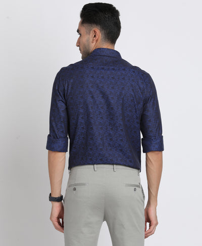 100% Cotton Navy Blue Jacquard Slim Fit Full Sleeve Ceremonial Shirt