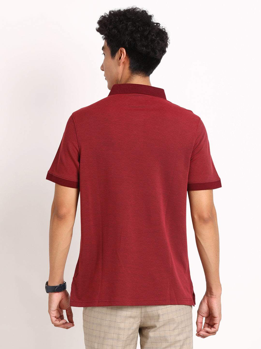 100% Cotton Maroon Plain Polo Neck Half Sleeve Casual T-Shirt
