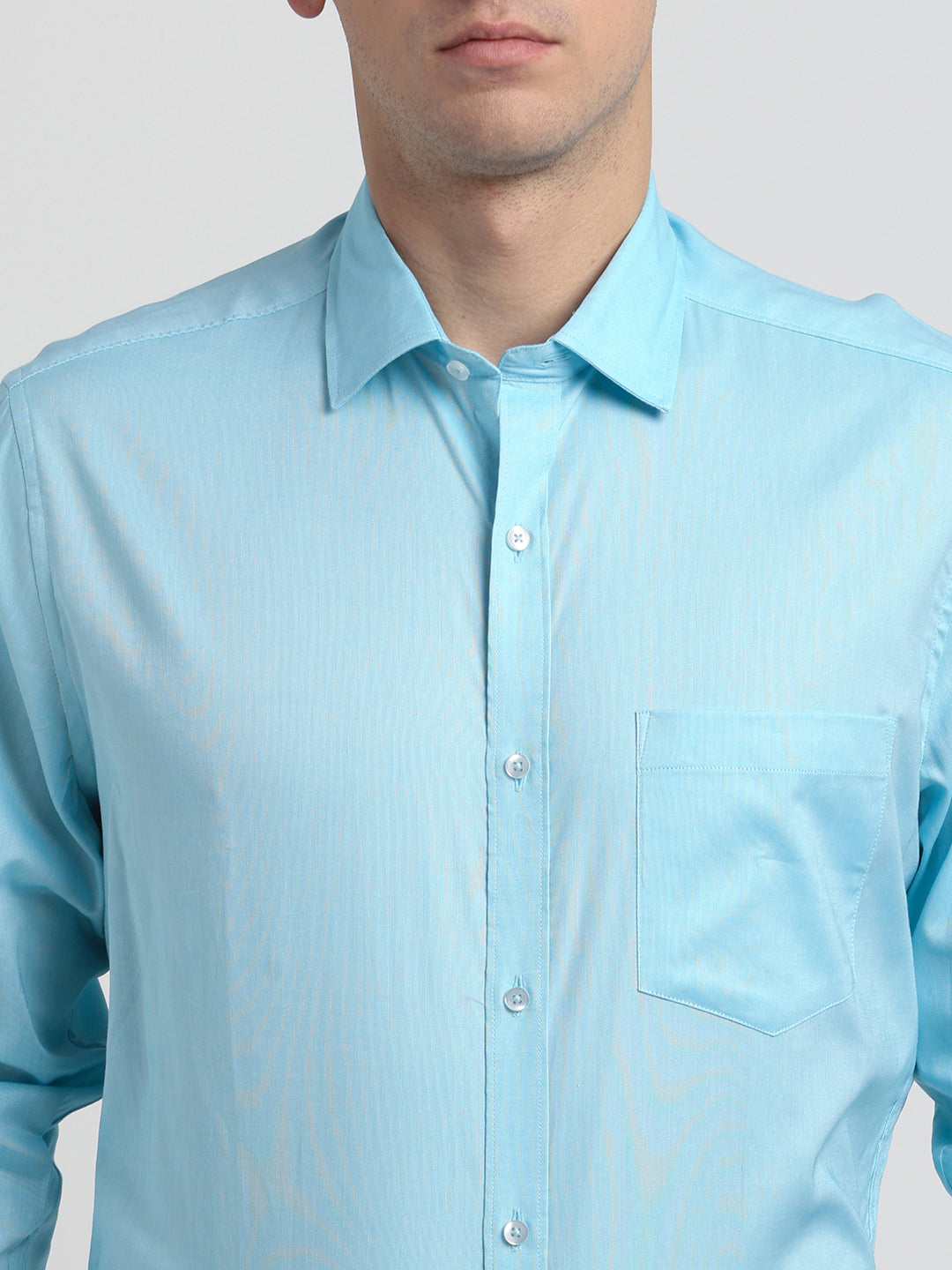 100% Cotton Sky Blue Plain Regular Fit Full Sleeve Formal Shirt