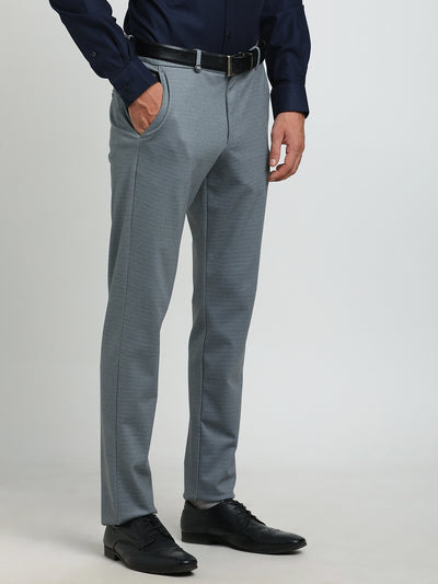 Cotton Light Grey Dobby Slim Fit Flat Front Ceremonial Trouser