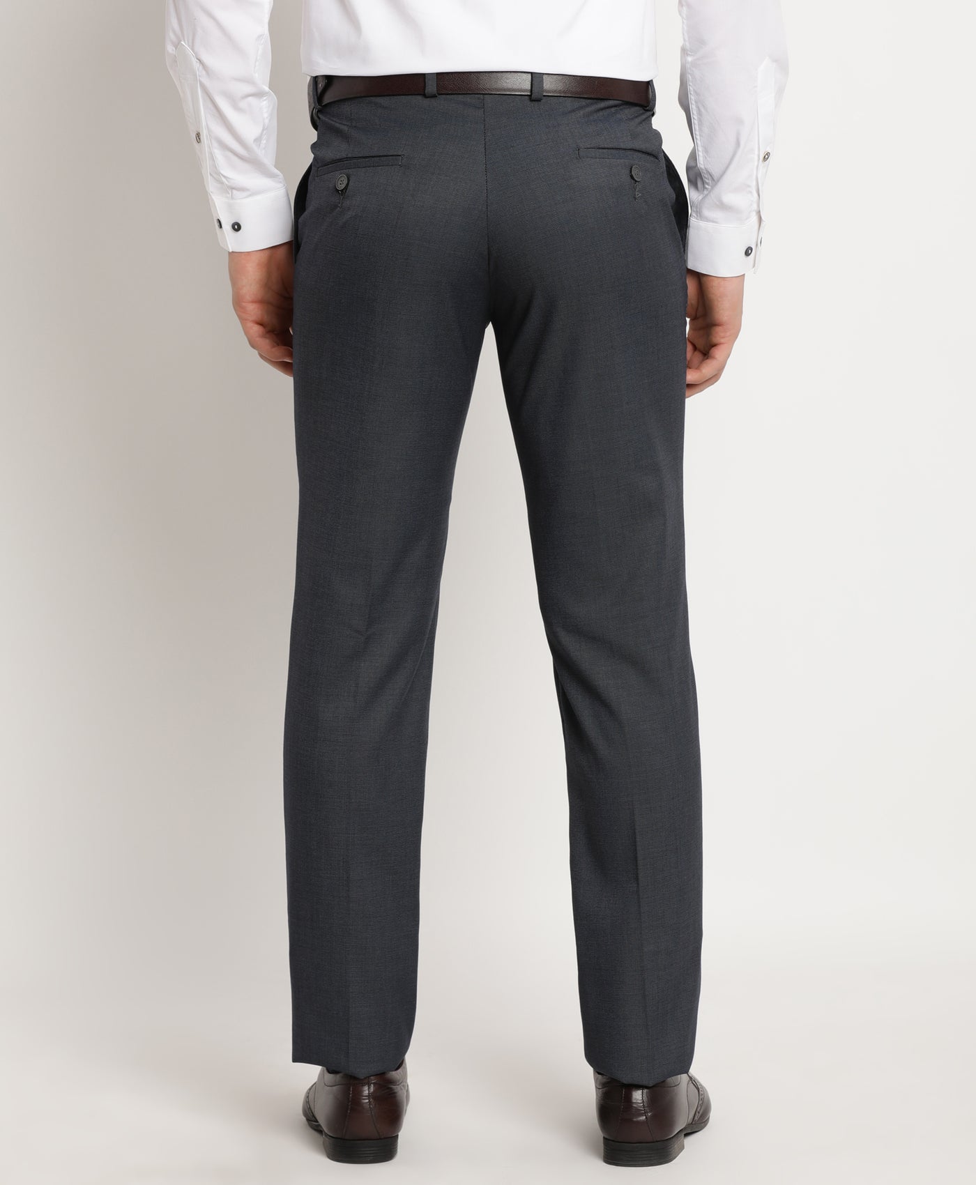 Terry Rayon Charcoal Plain Slim Fit Flat Front Formal Trouser