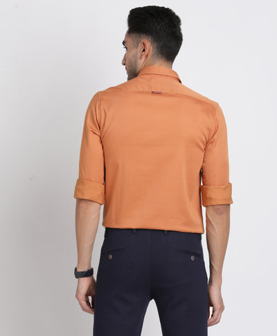 Cotton Stretch Orange Plain Slim Fit Full Sleeve Casual Shirt