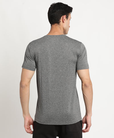 Polyester Grey Printed Crew Neck Half Sleeve Active T-Shirt
