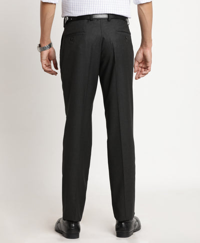 Poly Viscose Dark Grey Plain Slim Fit Flat Front Formal Trouser