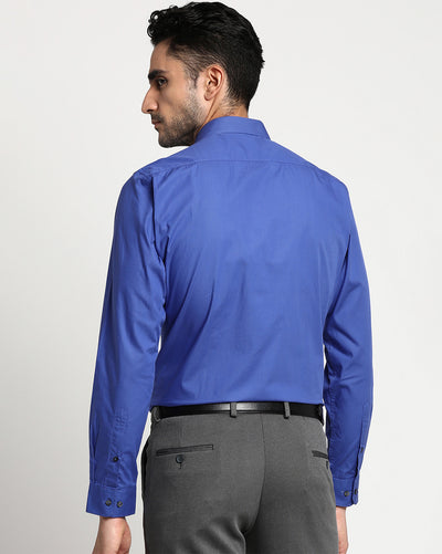 Giza Cotton Blue Plain Slim Fit Full Sleeve Formal Shirt