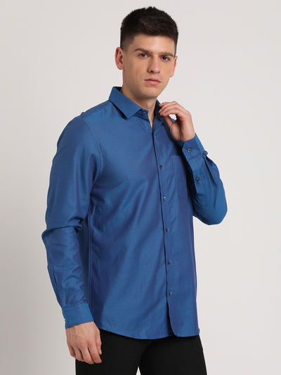 100% Cotton Blue Dobby Slim Fit Full Sleeve Formal Shirt