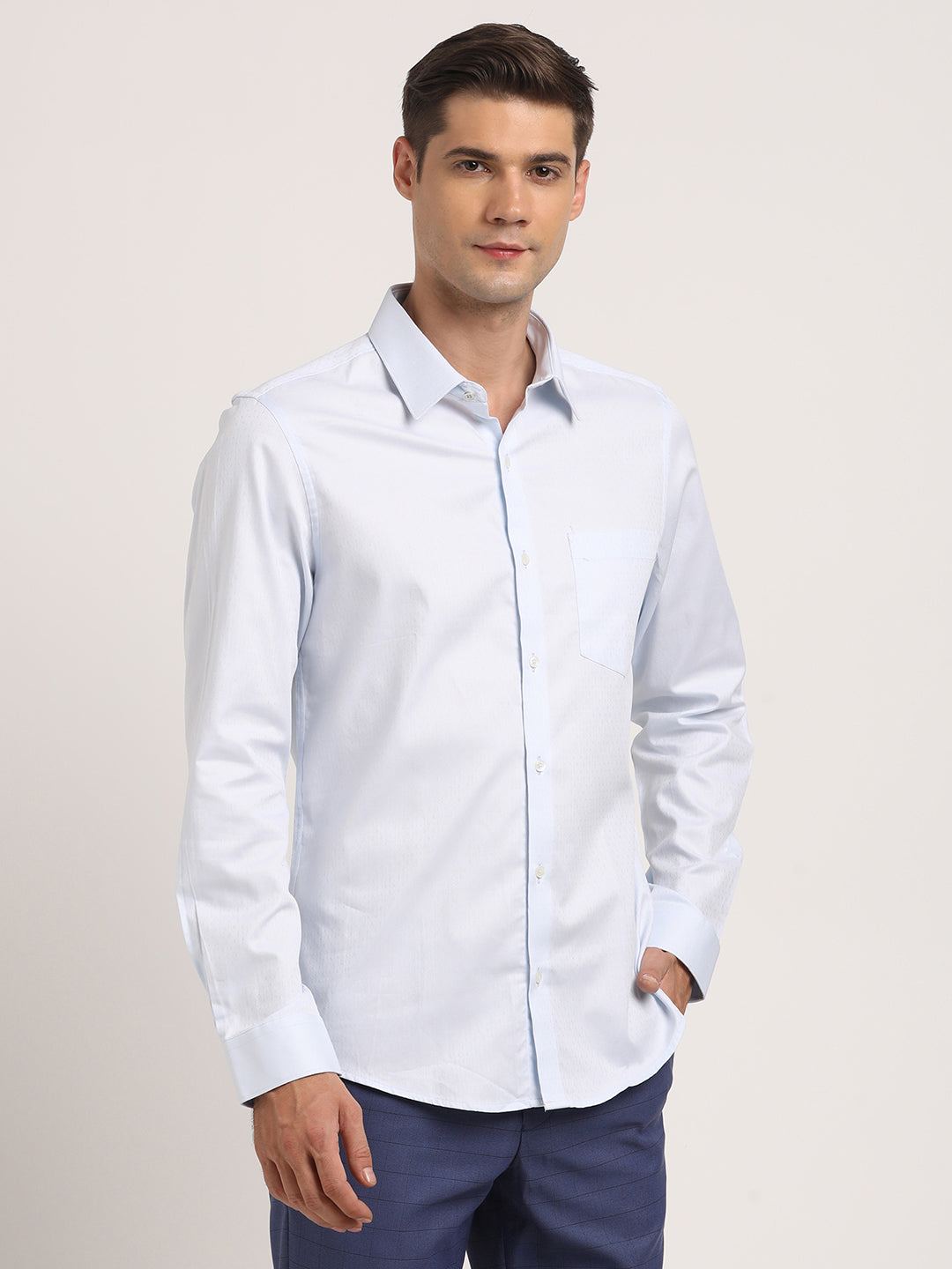 Giza Cotton White Jacquard Slim Fit Full Sleeve Ceremonial Shirt