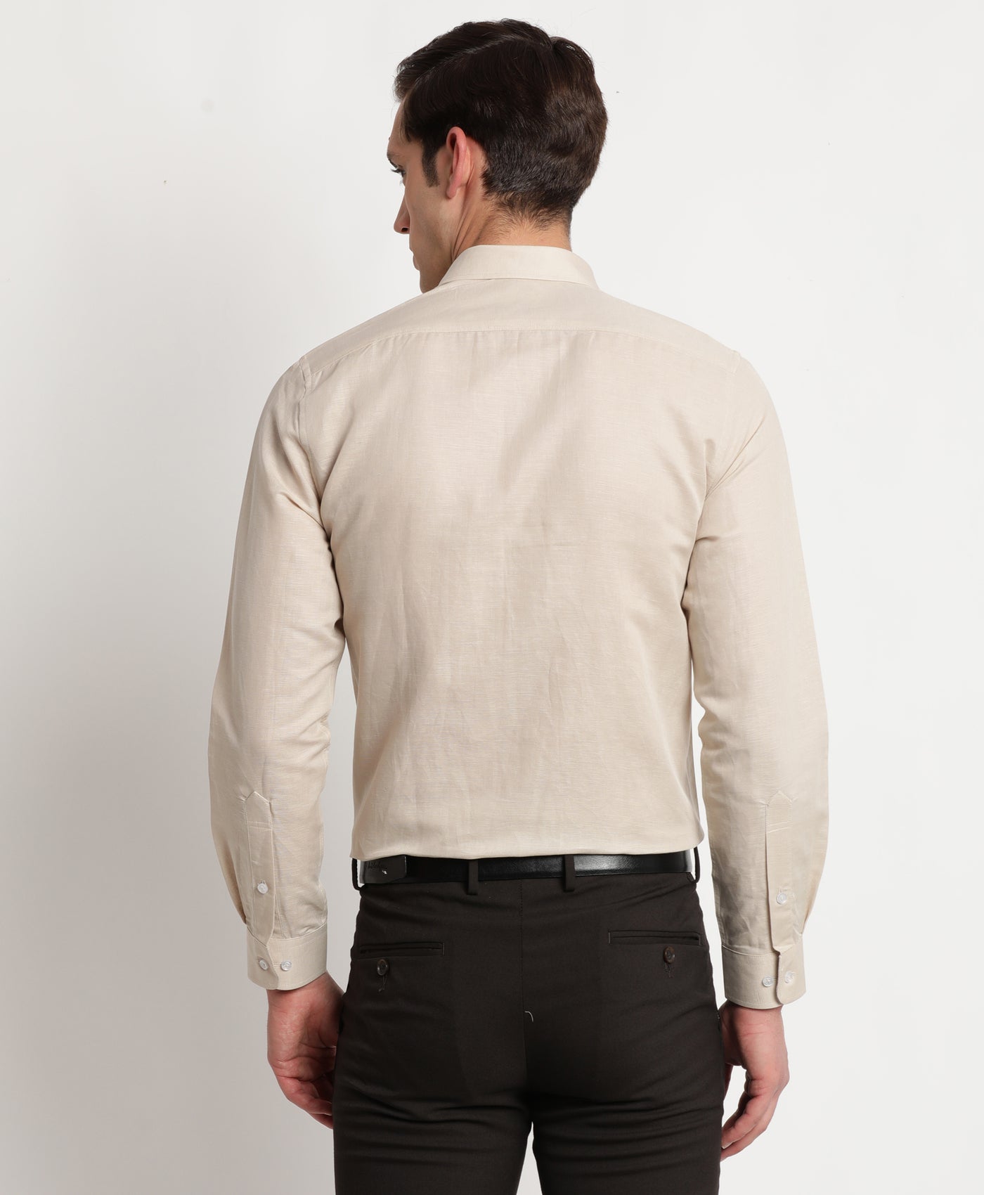 Cotton Linen Beige Plain Slim Fit Full Sleeve Formal Shirt