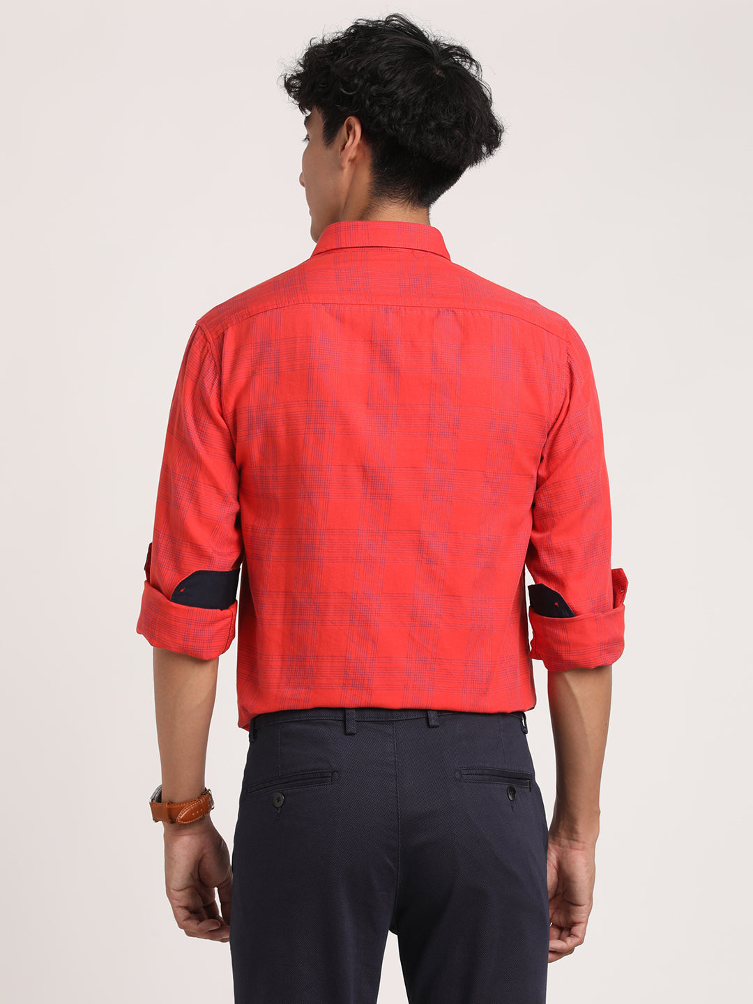 100% Cotton Red Printed Slim Fit Full Sleeve Casual Shirt